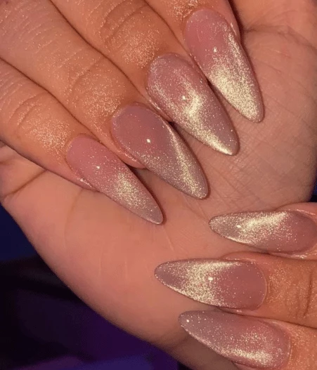 Cat Eye Shimmery Nude Pink Nails